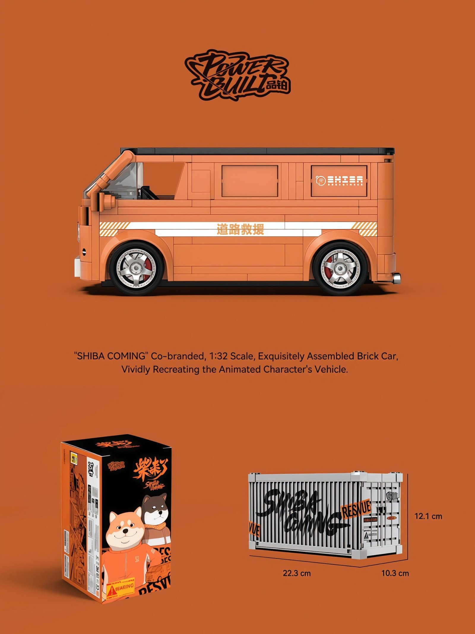 Orange modified minivan assembling building block car toy model. - Image 17