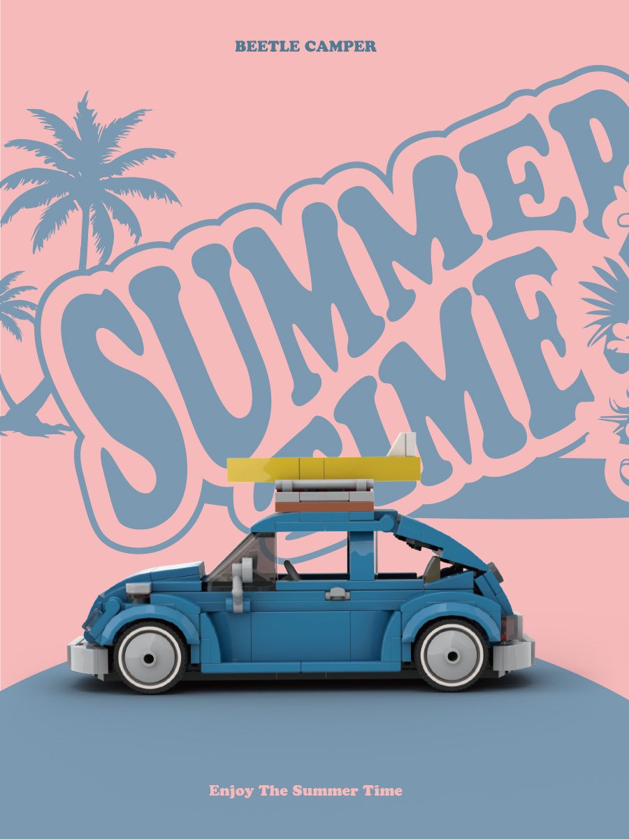8 grid car "Summer Time" T1 camping vehicle container camping vehicle gift assembling building block toy model. - Image 17