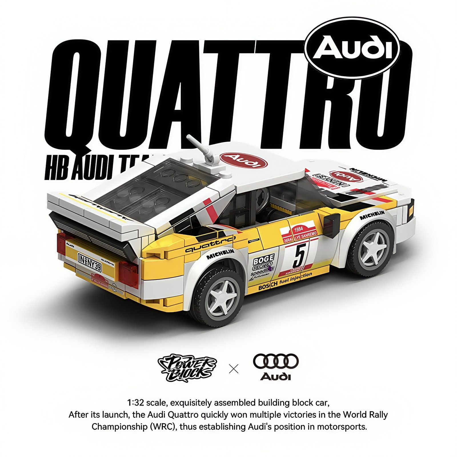 Quattro HB Audi Team S1 rally racing car trailer set car model - Image 9