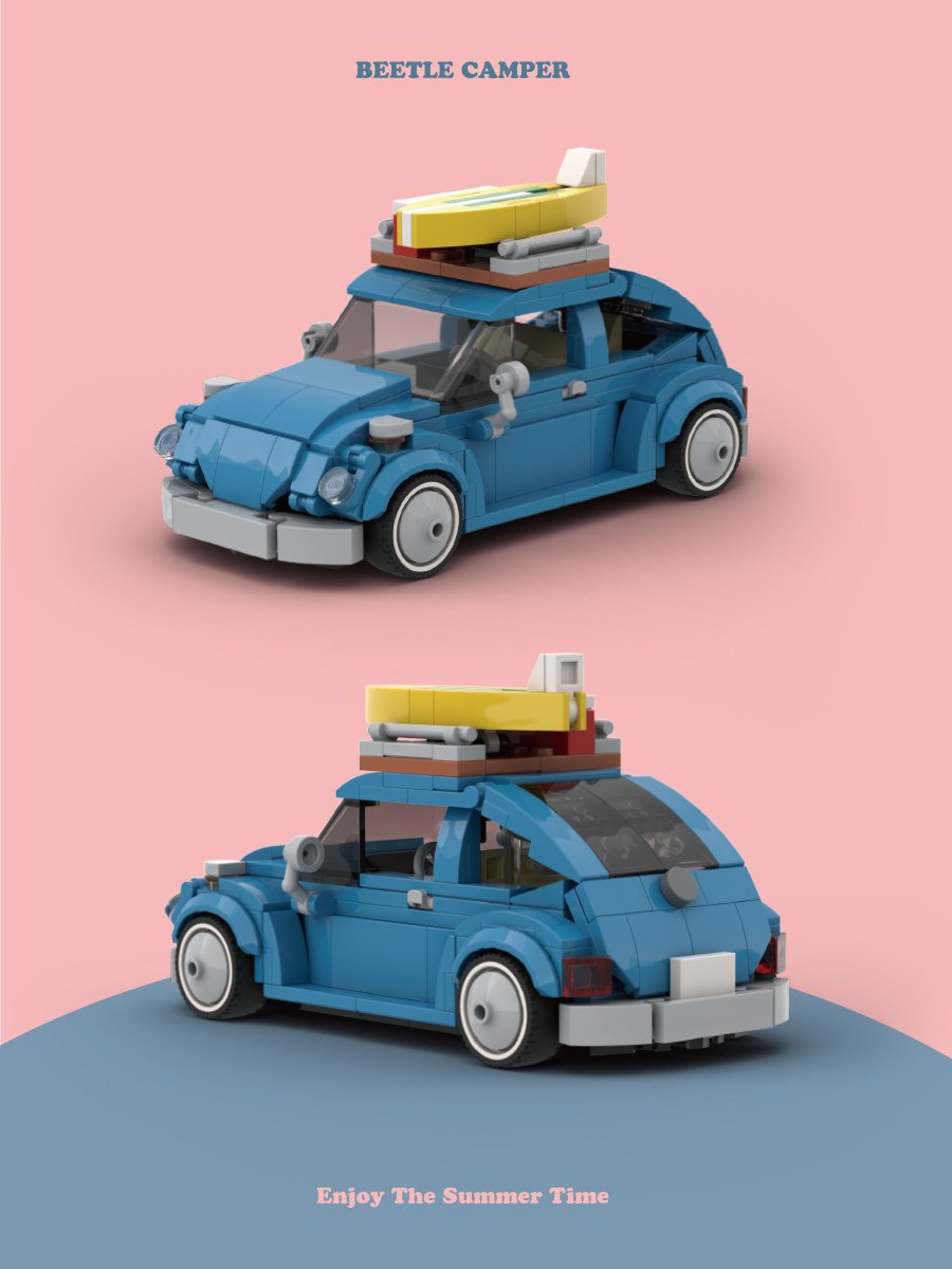 8 grid car "Summer Time" T1 camping vehicle container camping vehicle gift assembling building block toy model. - Image 18