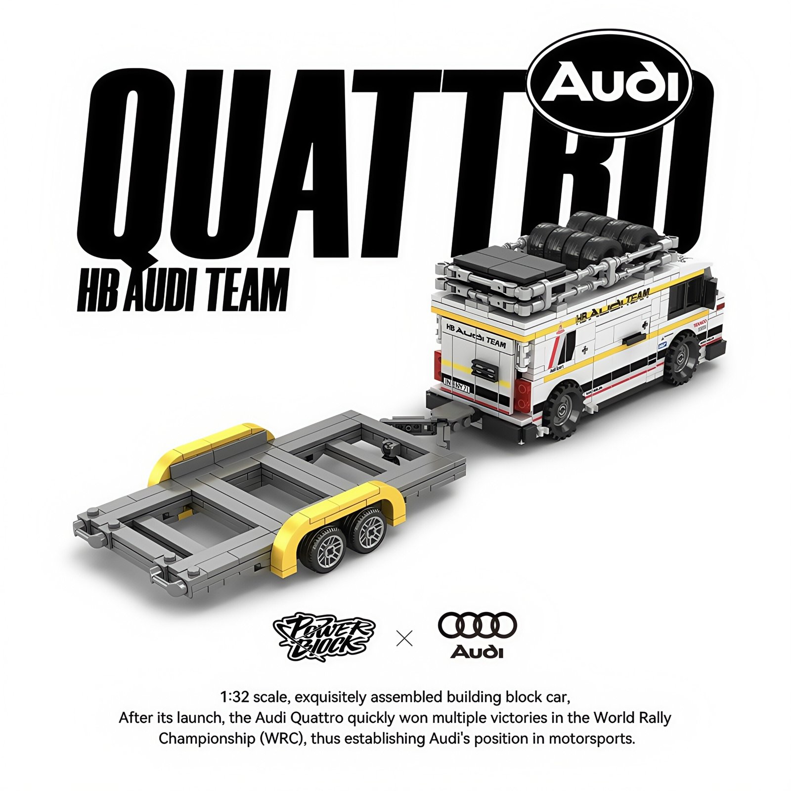 Quattro HB Audi Team S1 rally racing car trailer set car model - Image 10