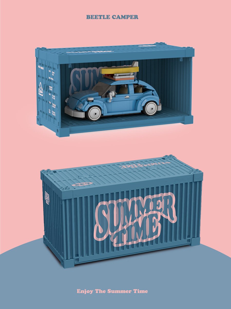 8 grid car "Summer Time" T1 camping vehicle container camping vehicle gift assembling building block toy model. - Image 19