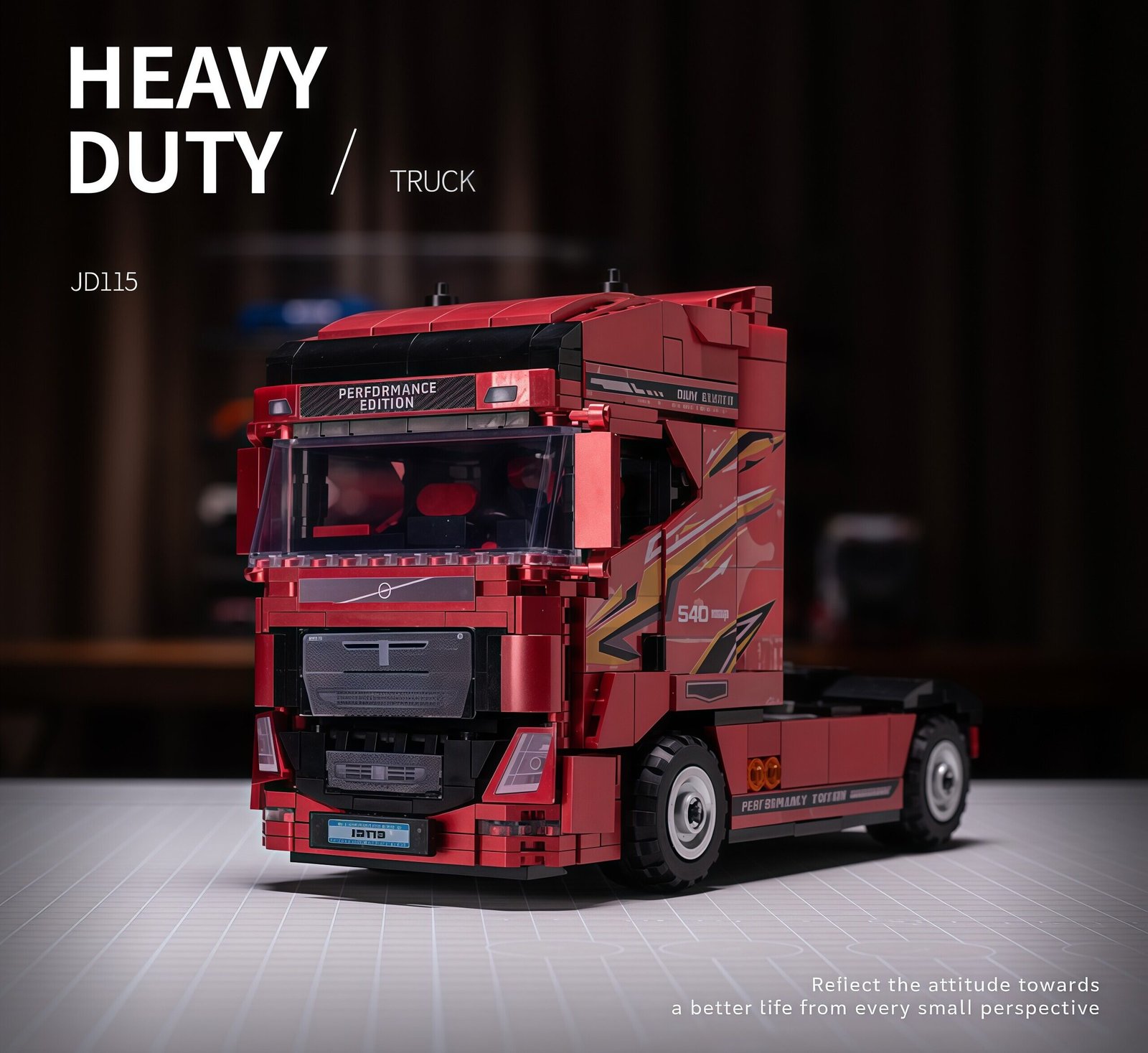 Volvo tractor engineering truck trailer building block, boys' toy car model