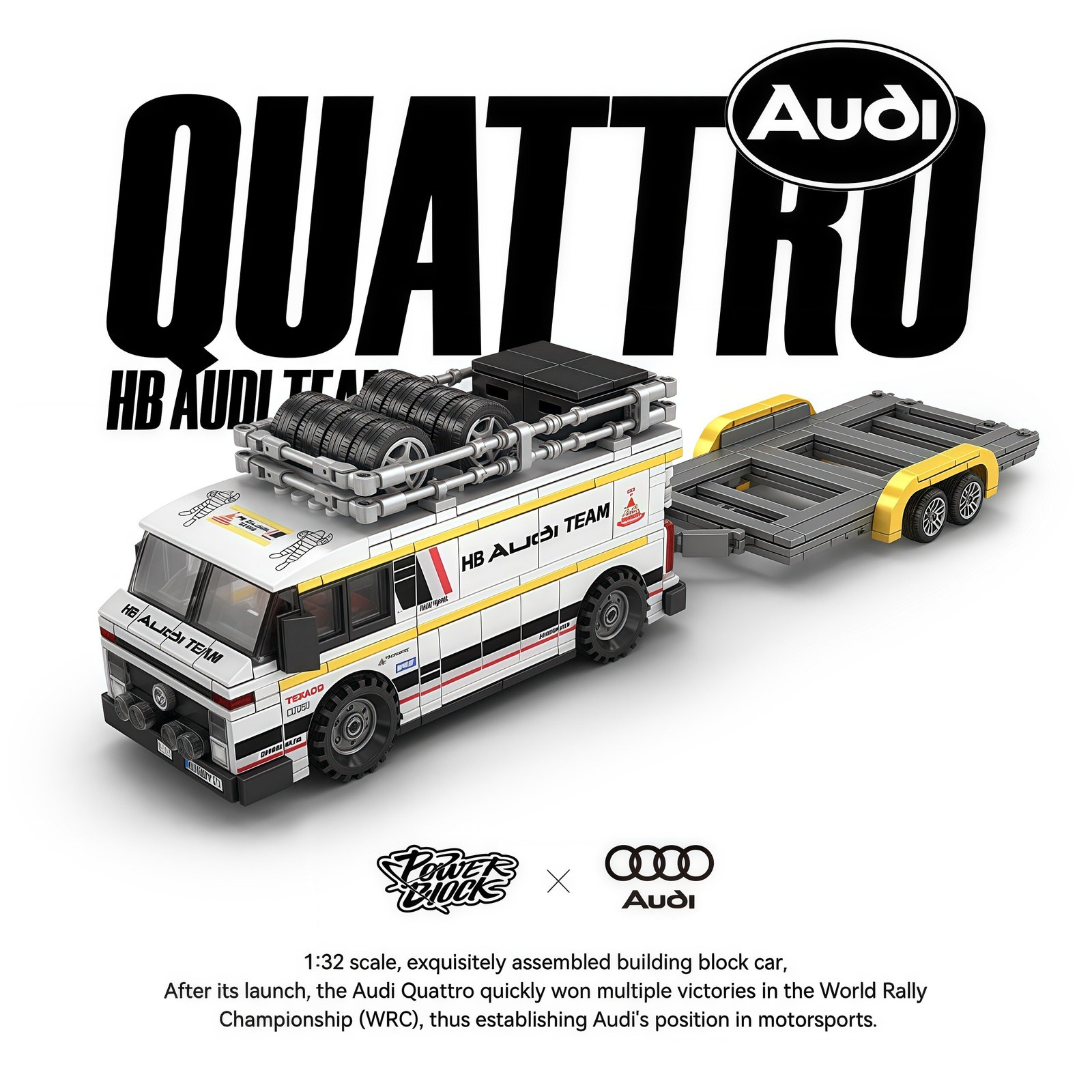 Quattro HB Audi Team S1 rally racing car trailer set car model - Image 11