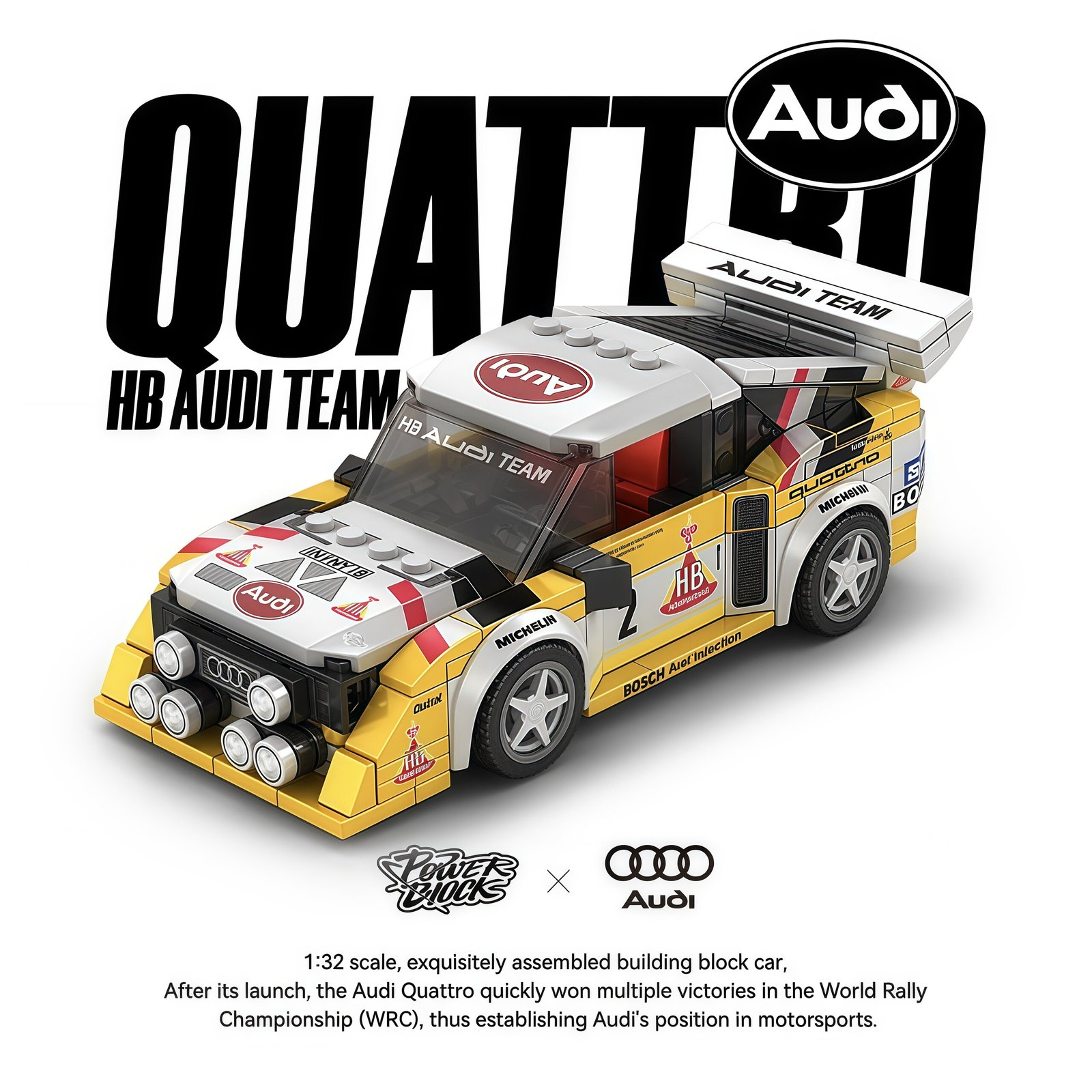 Quattro HB Audi Team S1 rally racing car trailer set car model - Image 12