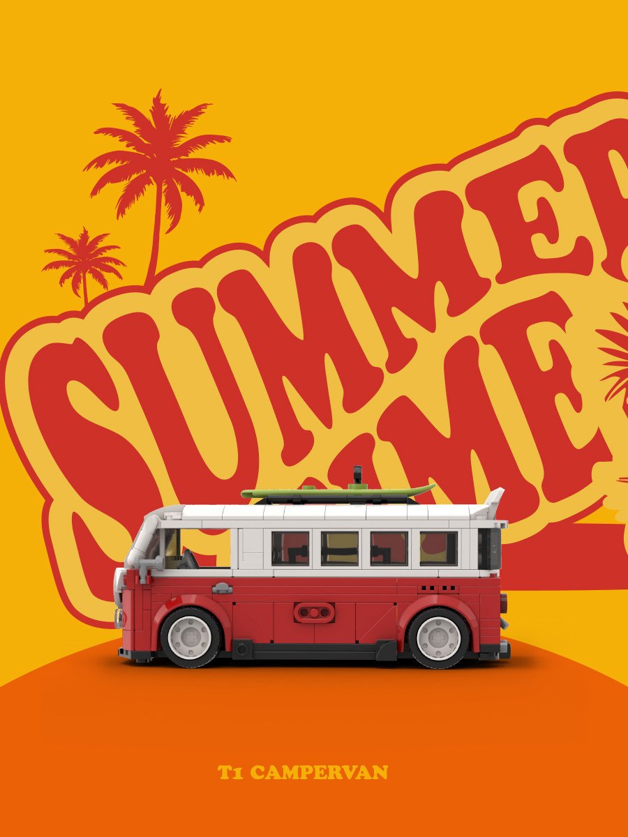 8 grid car "Summer Time" T1 camping vehicle container camping vehicle gift assembling building block toy model. - Image 8