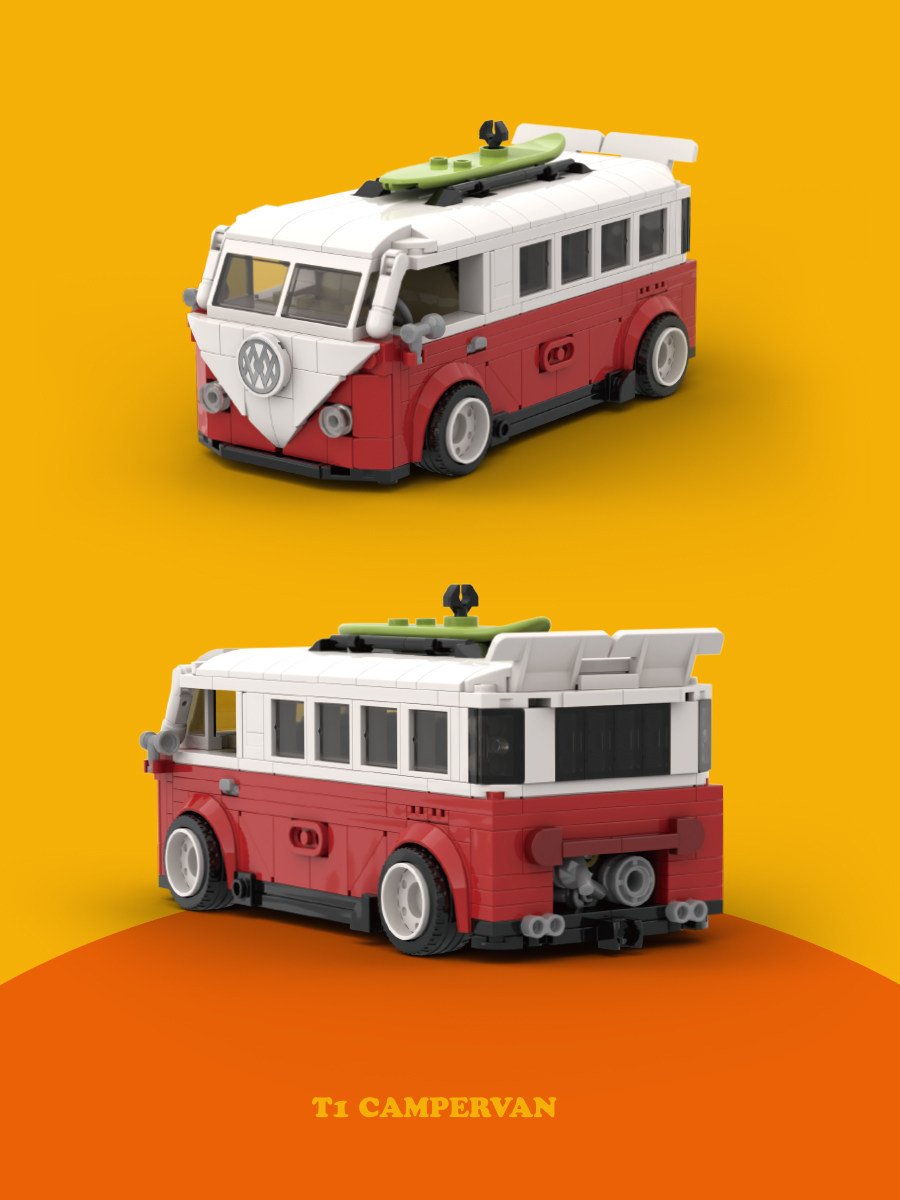 8 grid car "Summer Time" T1 camping vehicle container camping vehicle gift assembling building block toy model. - Image 9