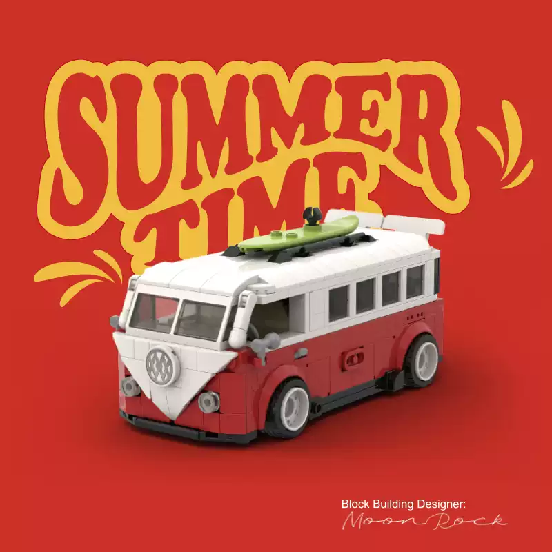 8 grid car "Summer Time" T1 camping vehicle container camping vehicle gift assembling building block toy model. - Image 3