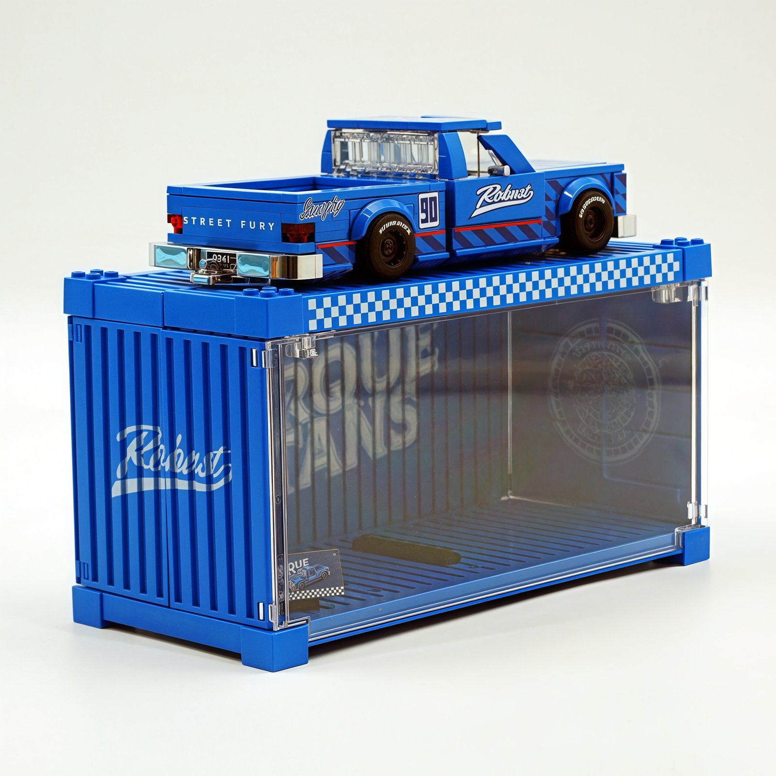Retro pickup truck "Blue Pioneer" container 8 grid car assembling building block toy car model gift. - Image 9