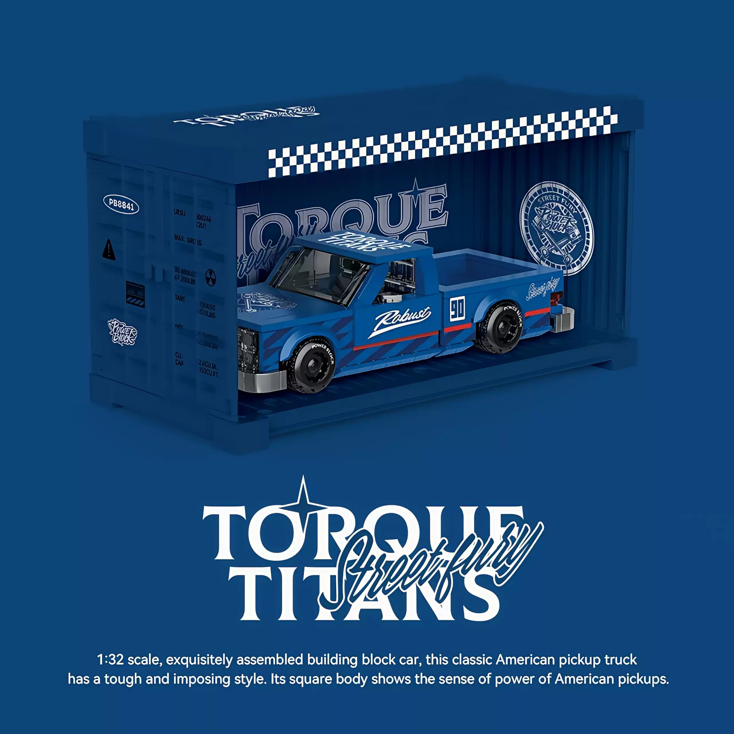 Retro pickup truck "Blue Pioneer" container 8 grid car assembling building block toy car model gift. - Image 3