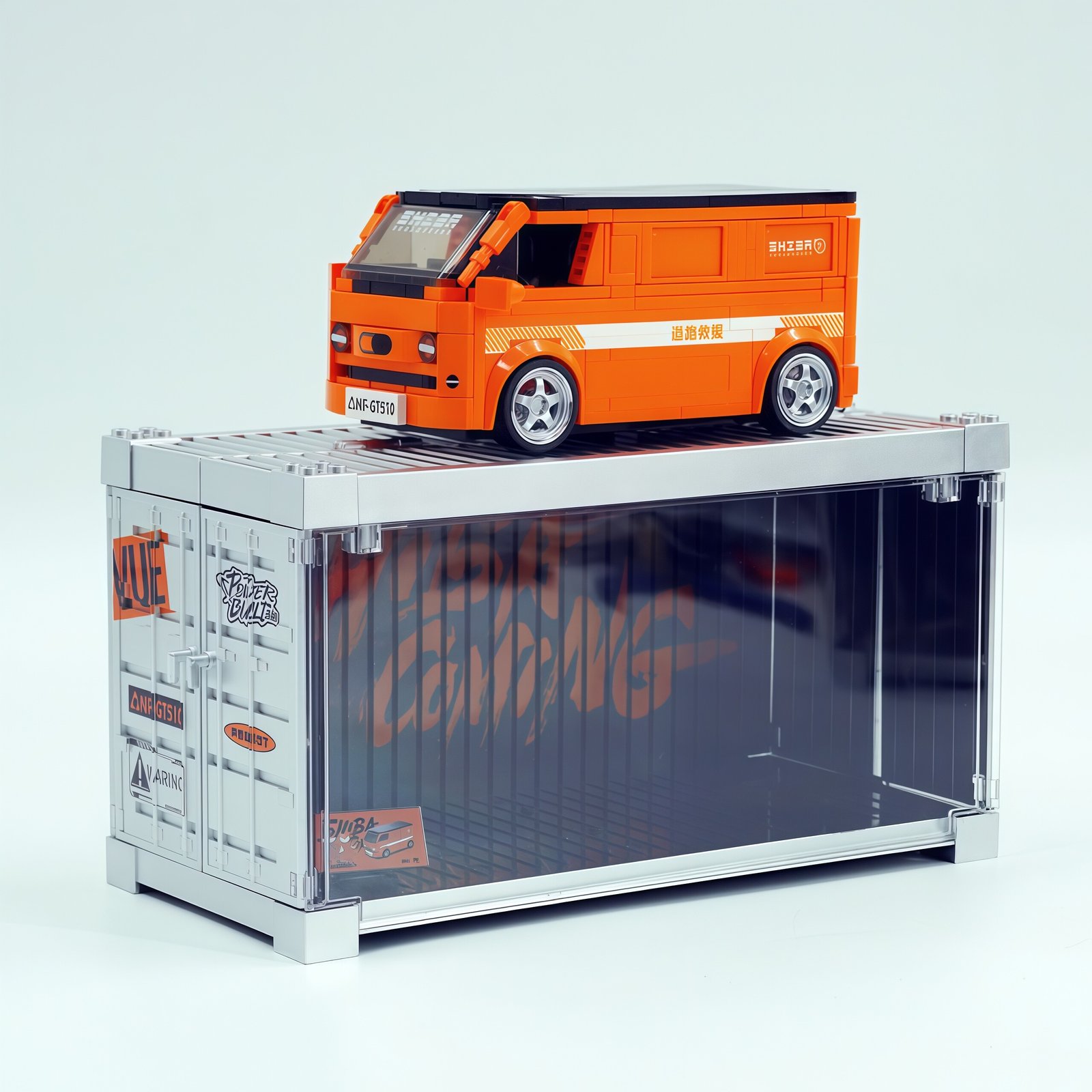 Orange modified minivan assembling building block car toy model. - Image 10