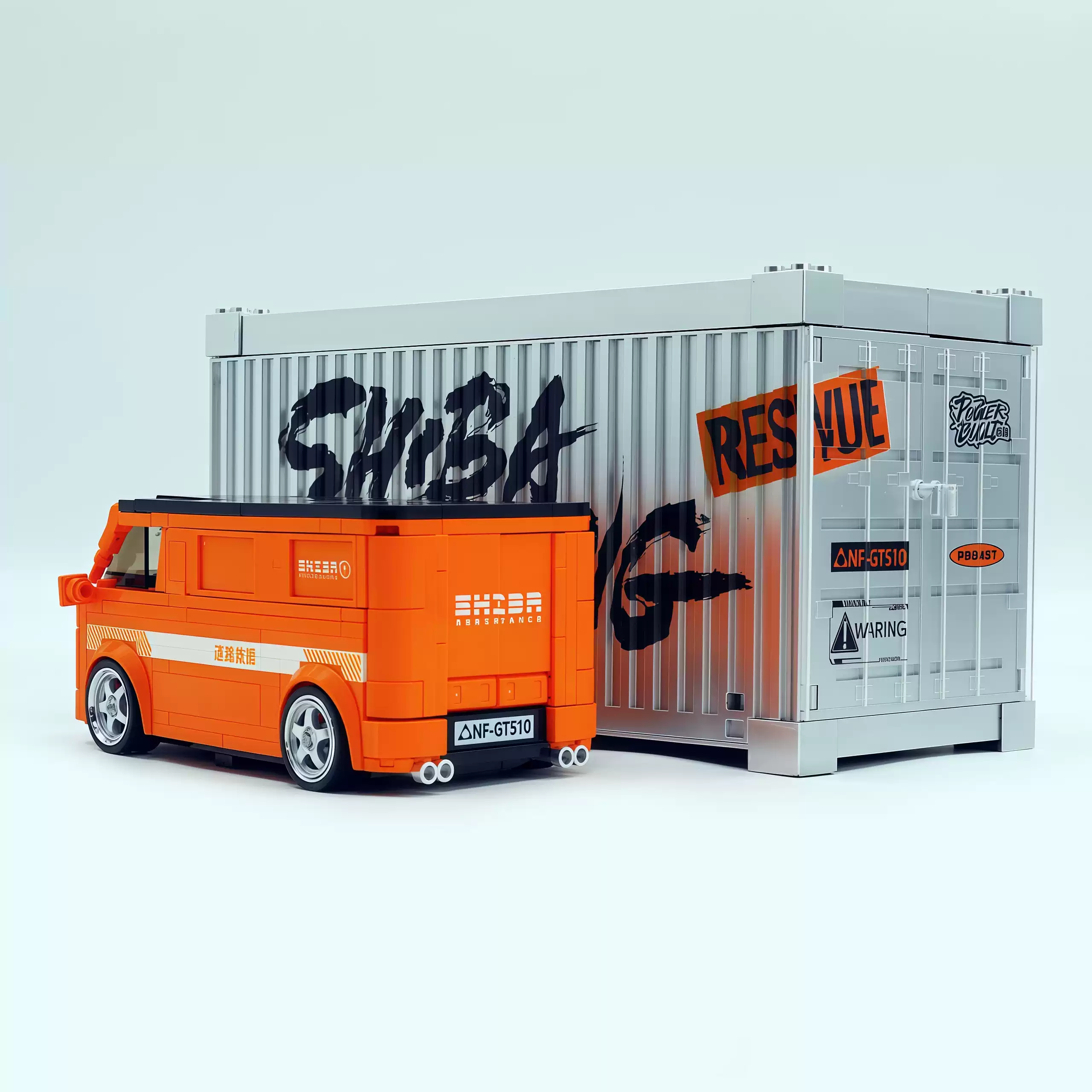 Orange modified minivan assembling building block car toy model. - Image 4