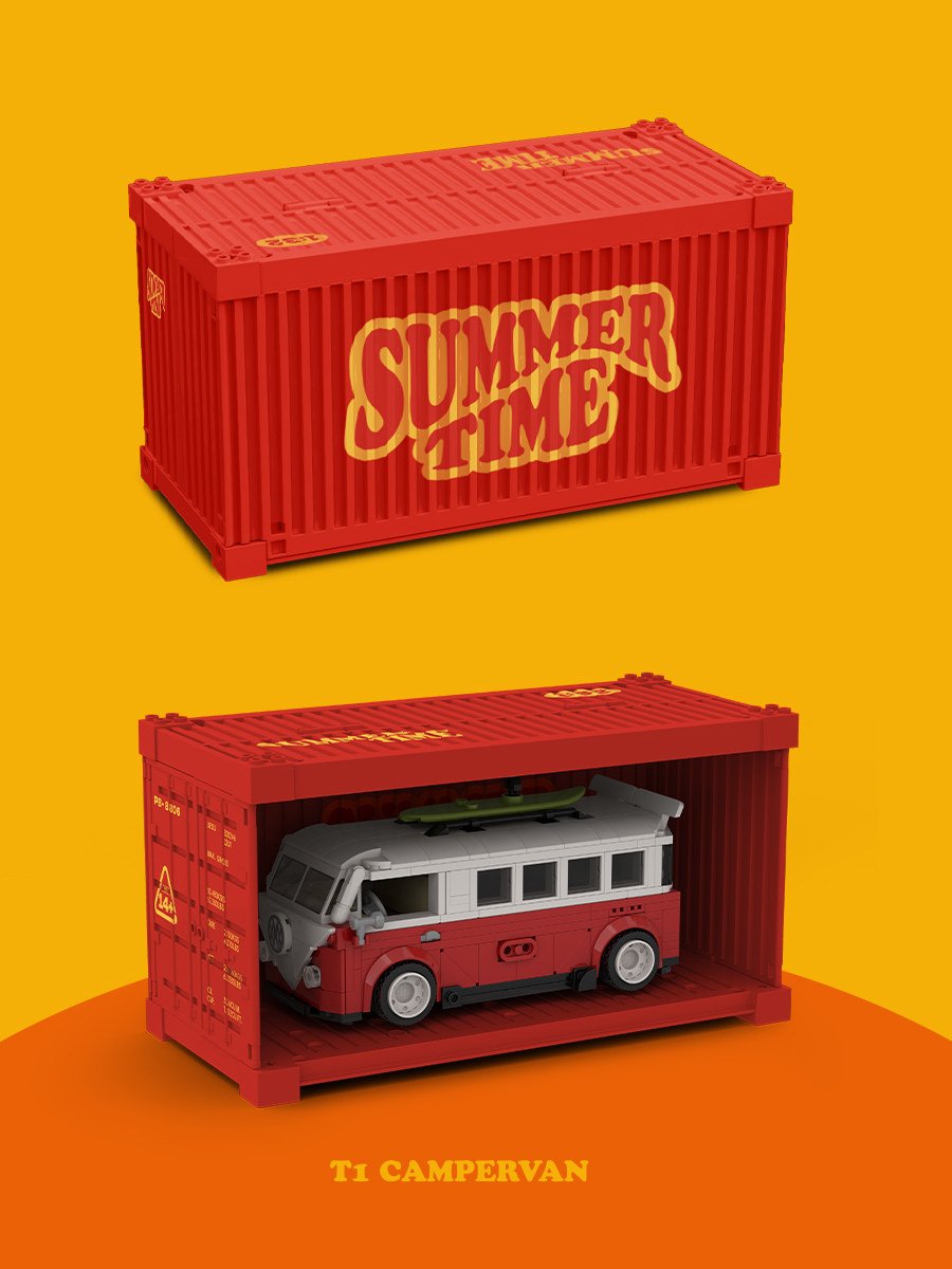 8 grid car "Summer Time" T1 camping vehicle container camping vehicle gift assembling building block toy model. - Image 10