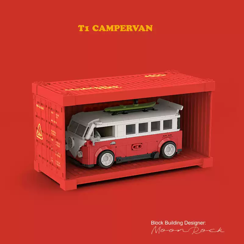 8 grid car "Summer Time" T1 camping vehicle container camping vehicle gift assembling building block toy model. - Image 4