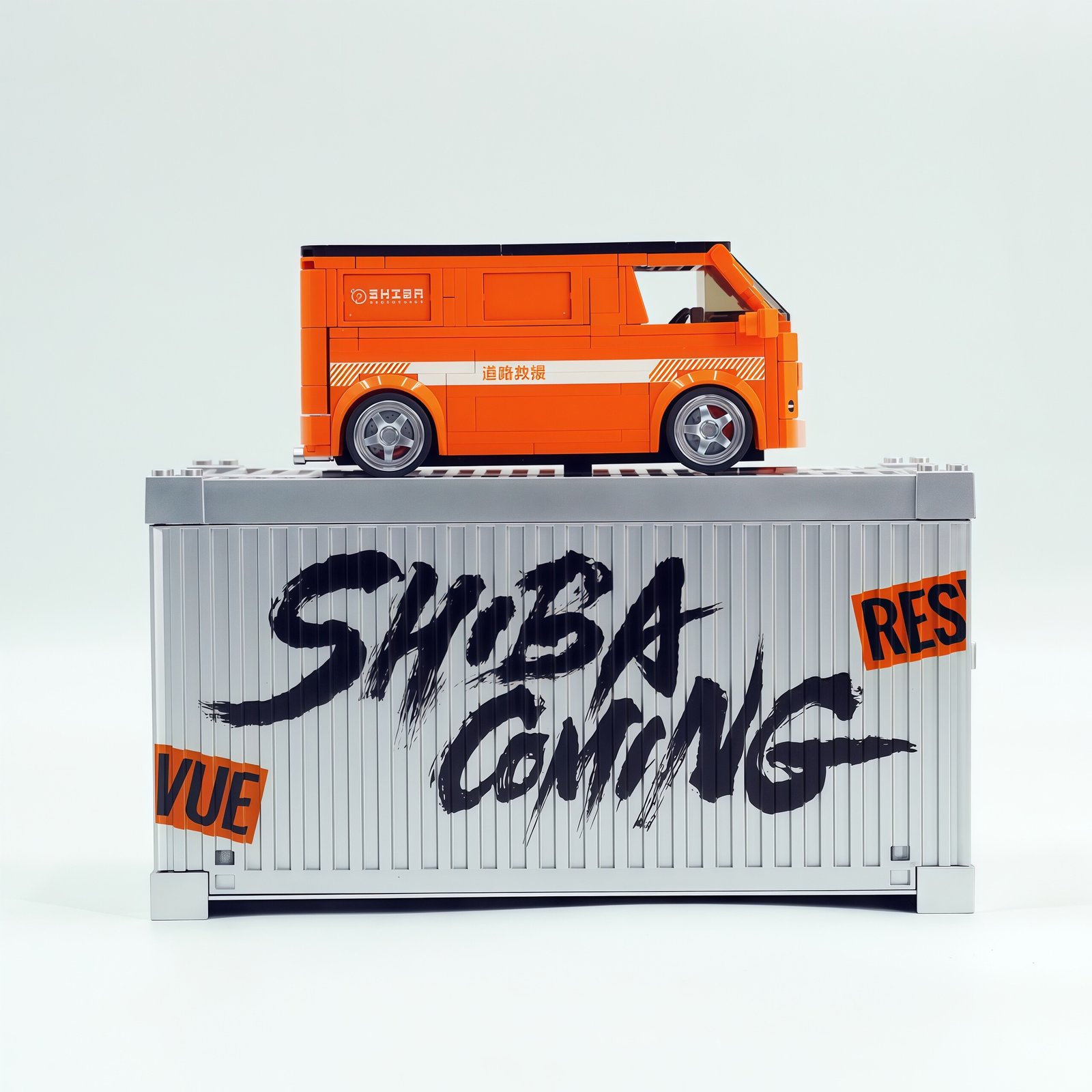 Orange modified minivan assembling building block car toy model. - Image 11
