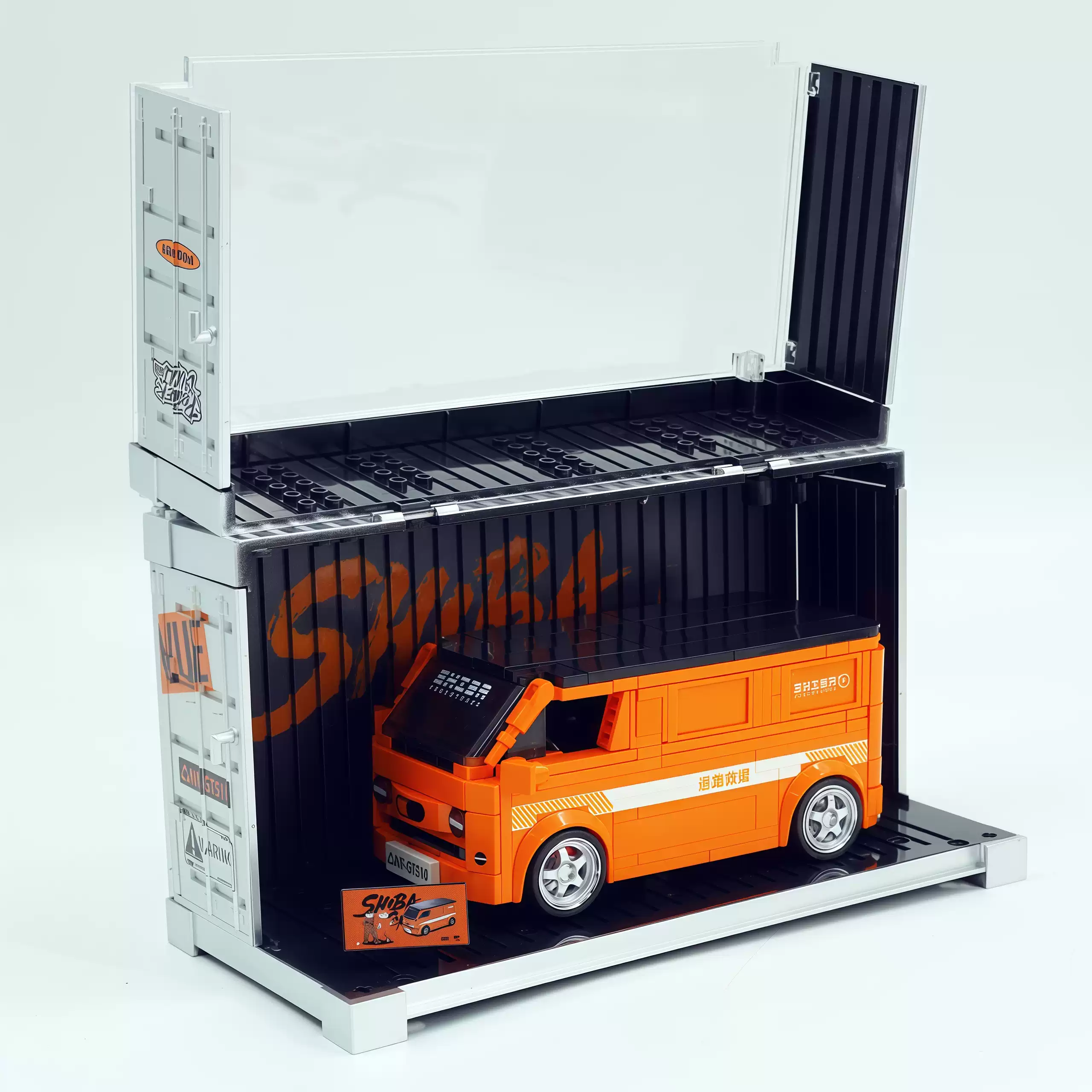 Orange modified minivan assembling building block car toy model. - Image 5