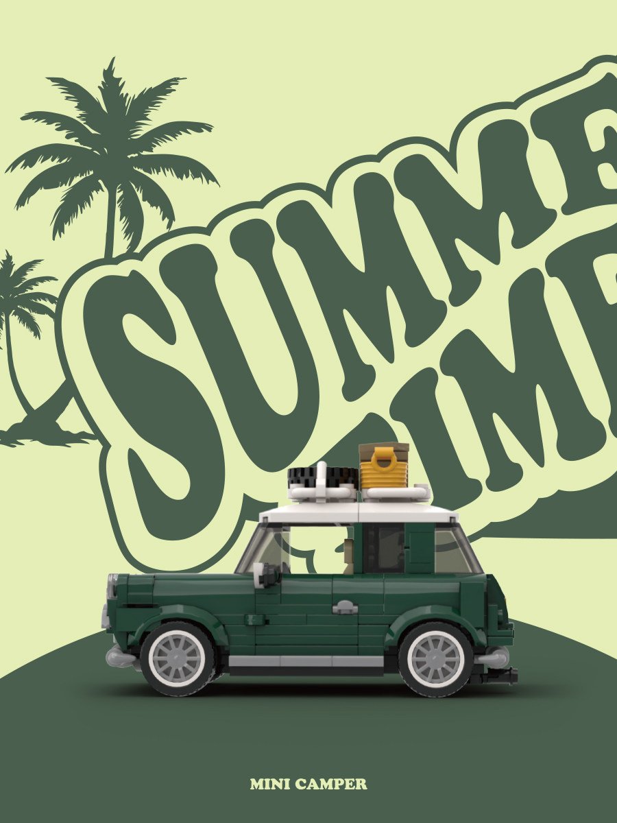 8 grid car "Summer Time" T1 camping vehicle container camping vehicle gift assembling building block toy model. - Image 11