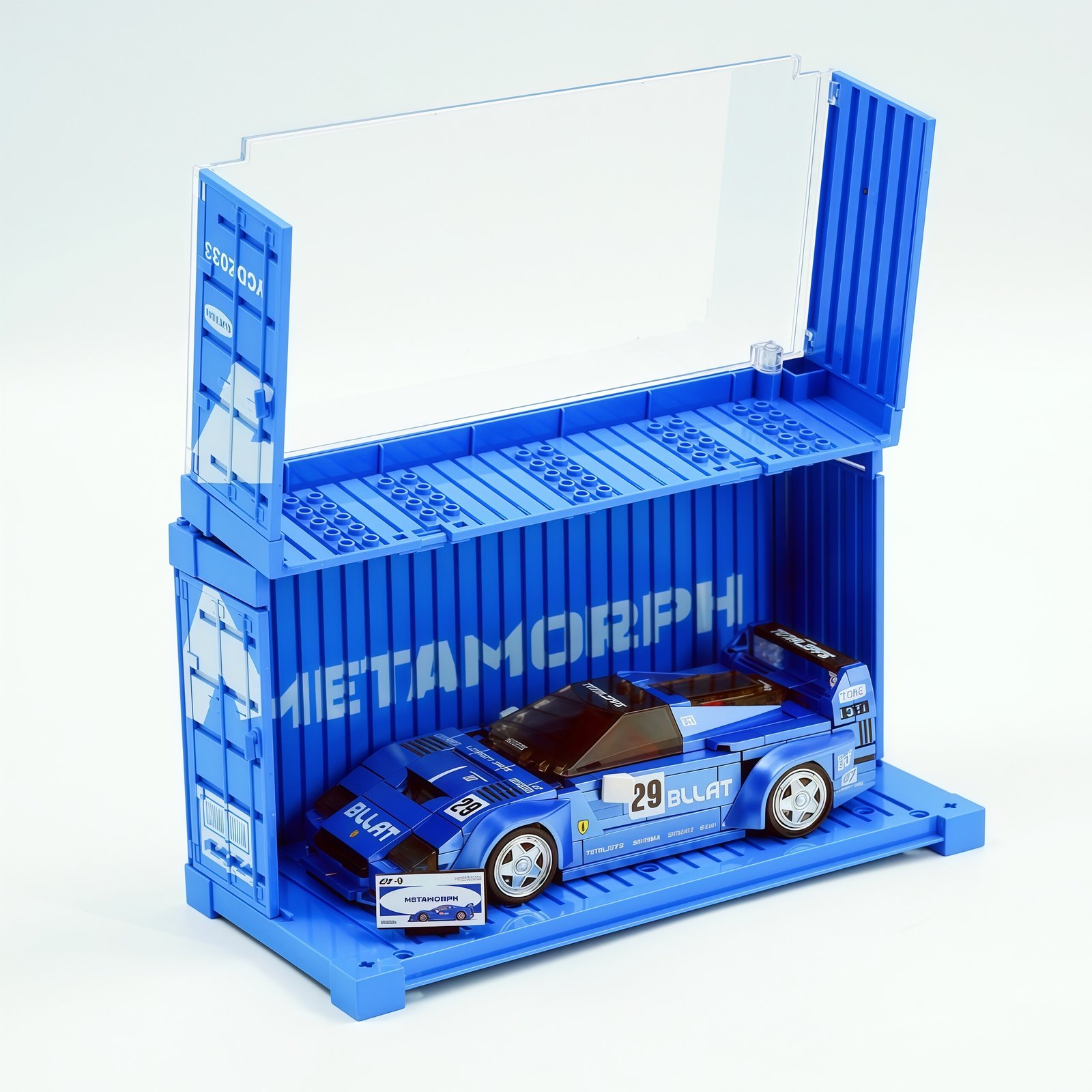 LB modified metallic - painted blue LaFerrari F40 sports car building block - Image 9