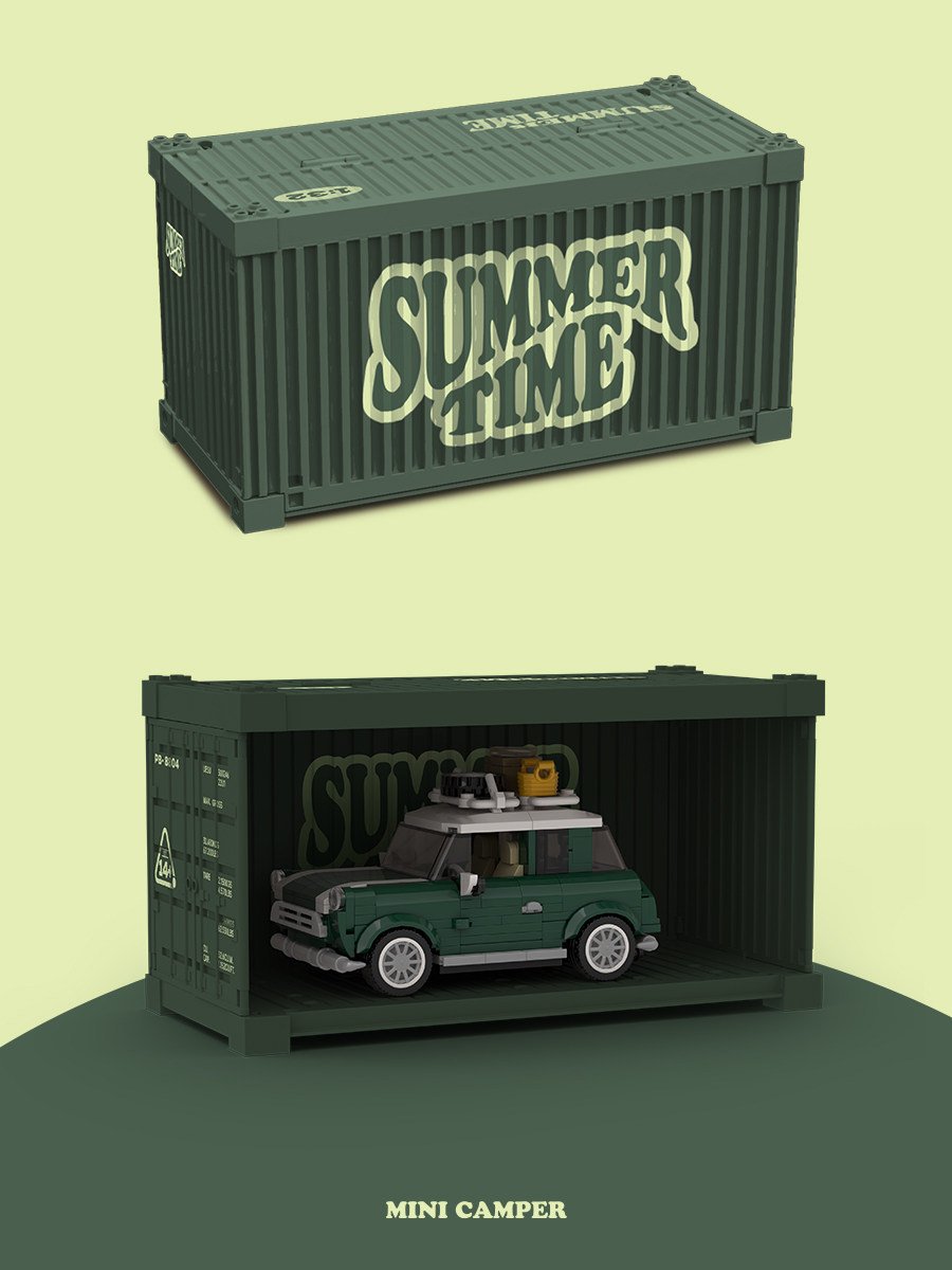 8 grid car "Summer Time" T1 camping vehicle container camping vehicle gift assembling building block toy model. - Image 13