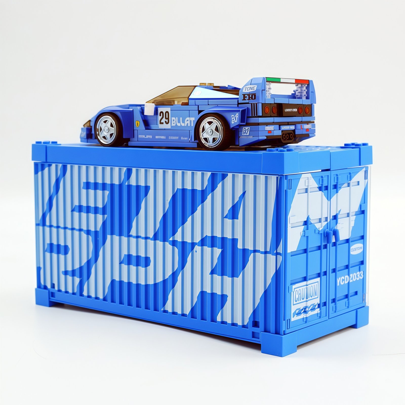 LB modified metallic - painted blue LaFerrari F40 sports car building block - Image 8