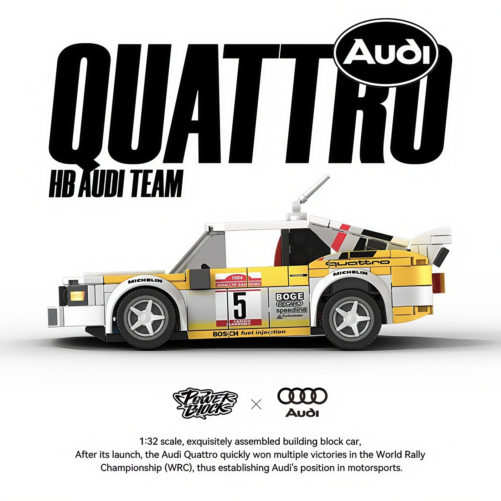 Quattro HB Audi Team S1 rally racing car trailer set car model - Image 7