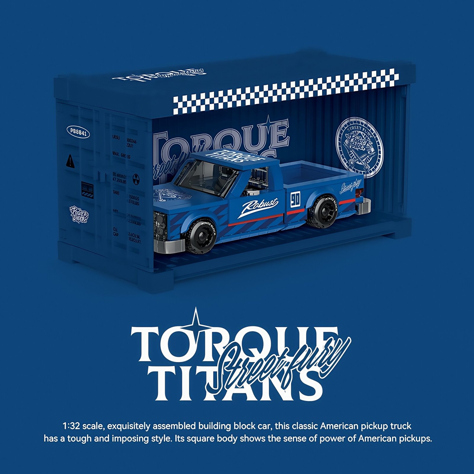 Retro pickup truck "Blue Pioneer" container 8 grid car assembling building block toy car model gift. - Image 15
