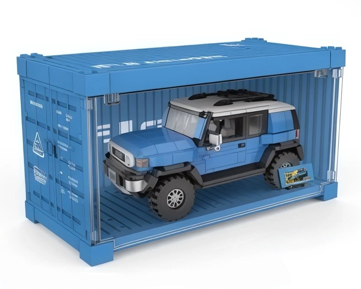 Toyota Land Cruiser off - road vehicle with container building block toy model