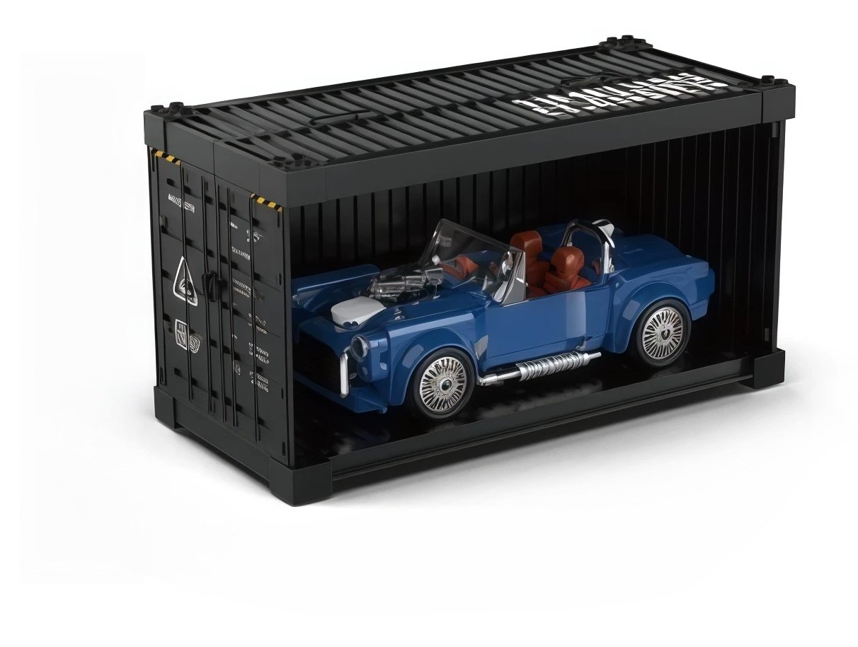 Shelby Cobra retro sports car with containerbuilding block toy